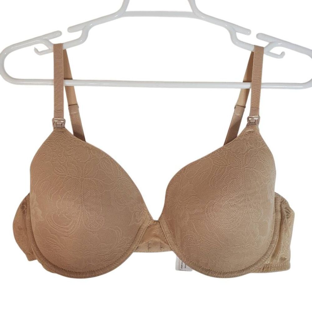 Natori Private Luxuries Underwire Lace Overlay‎ Nursing Bra Nude Size 38 C